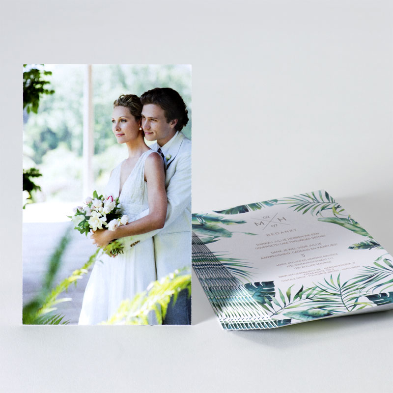 Product Foto bedankkaart voor huwelijk met planten en bronsfolie